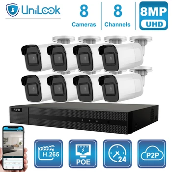 Unilook OEM 4K 16CH POE NVR Kit 8MP IP Kamero DS-2CD2085G1-I Prostem Varnosti Plug and Play 30 m IR IP67