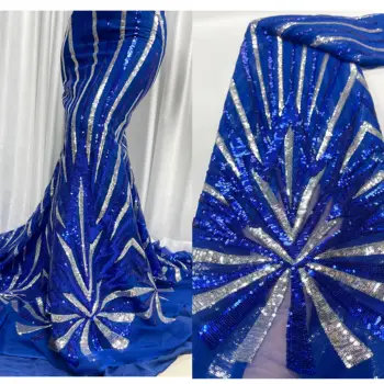 Royal Modra Zadnje Afriške Očesa Tkanine, Čipke 2023 Visoke Kakovosti Sequins Francoski Nigerijski Neto Čipke Tkanine Za Poročno Zabavo Obleko