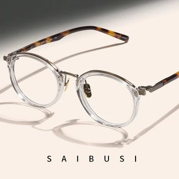 Visoka kakovost retro acetatnih vlaken okrogli okvir luksuzne blagovne znamke design Moške optična očala za kratkovidnost Žensk recept očala