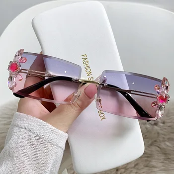 Kvadratni Rimless Diamond sončna Očala Moda za Ženske Trendy Design Sonce Odtenki Očala Ženske UV Zaščito Stranka Dekoracijo Kozarcev