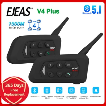 EJEAS V4 Plus Motoristična Čelada Slušalke Bluetooth Komunikacijski Sistem za 4 osebe Skupina Bluetooth Interkom 5.1