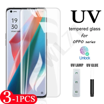 3-1Pcs UV Stekla za NASPROTNEGA Reno 3 4 5 pro plus 5G telefon zaslon patron OPPO Najdi X X2 X3 pro UV kaljeno steklo zaščitno folijo