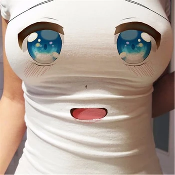 Ženske Smešno 3D Oči Natisnjeni T-shirt Seksi Anime Risanke Ljubek Izraz prisilni jopič Majico s Kratkimi rokavi Ženske Slim Plus Velikost Vrh