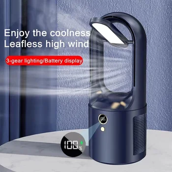 Brezžični Električni Bladeless Fan 6 Prestavi LED Nočna Lučka USB Charge Prenosni Mini Desk Fan Ultra Tihi Hladilnik Ljubitelj Domače Pisarniško Uporabo