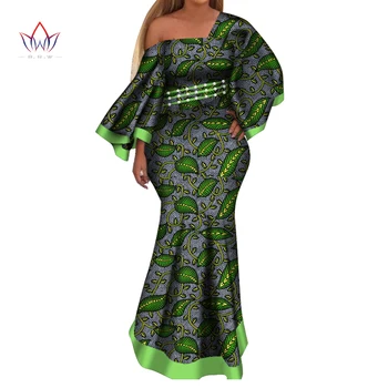 Nove Afriške Obleke za Ženske Bazin Riche Slog Femme Afriška Oblačila, Elegantno Dama Tiskanja Vosek Plus Velikost Stranka Obleko WY4044