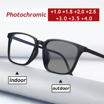 +1.0 +4.0 Photochromic Presbyopia Očala Luksuzni Prostem Barva Spreminja Očala Letnik Moški Ženske Branje Očala Dioptrije