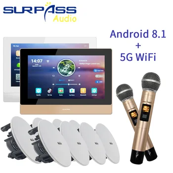 Smart Bluetooth, WiFi, Zaslon na Dotik Stene Android Ojačevalnik PA Stropni Zvočnik Brezžični Mikrofon Doma Karaoke Glasbo v Ozadju