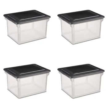 Sterilite Plastičnih Datoteke Box Črni barvi, Komplet 4 škatle za shranjevanje