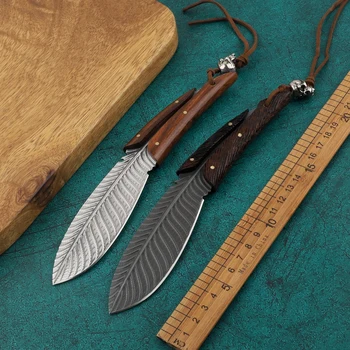 Pero Damask jekla lovski nož fiksno rezilo, nož za preživetje nož naravnost nož za kampiranje orodje večnamenski nož EOS