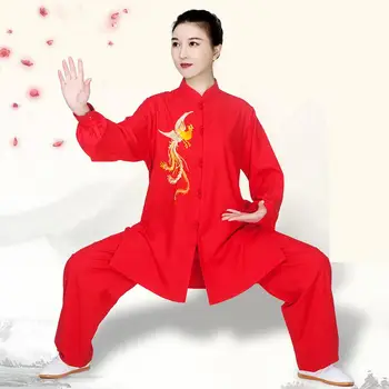 Ženske Bombaž Perilo Retro Rdeča Tai Chi Bo Ustrezala Kung Fu Wushu Borilne Veščine Enotno Kitajski Slog Suknjič Hlače Zjutraj Vaja Kostumi