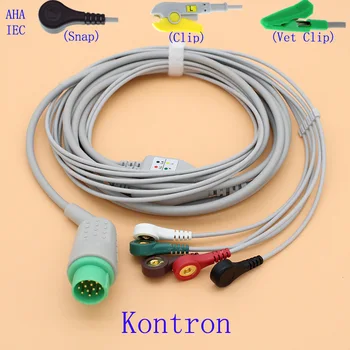 12pins EKG EKG 5 vodi kabla in elektrode leadwire za Kontron 7000/7250/KAAT/Kolormon/Micromon/Minimon,z Živali EKG kabla,