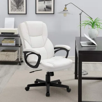 Lacoo Umetno Usnje Visoko-Nazaj Izvršni Pisarniški Stol z Ledvene Podpore, Belo pisarniško pohištvo računalniku stol