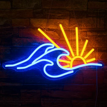 Sunrise Neon Znak Plaži Val LED Prijavite Sonce, Neon, Luči, LED Neon Luči Spalnici Otroški Sobi Bar Pisarna Božično zabavo Stenski Dekor