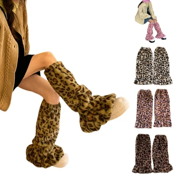 Noge Toplejše Ženske Srčkan Slog Cosplay Kostum Leopard Zrn Puhasto Plišastih Harajuku Fuzzy Pozimi Toplo Ruffle Nogavice T8NB