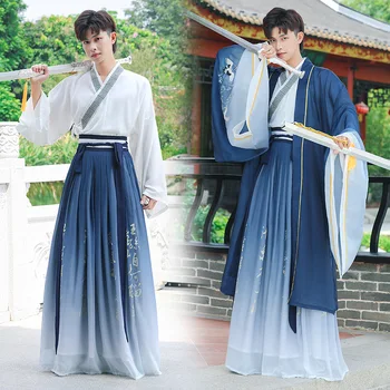 Kitajski slog nesmrtni moške gradient modra velike sleeved retro moška oblačila tradicionalnih Hanfu Posebno Uporabo