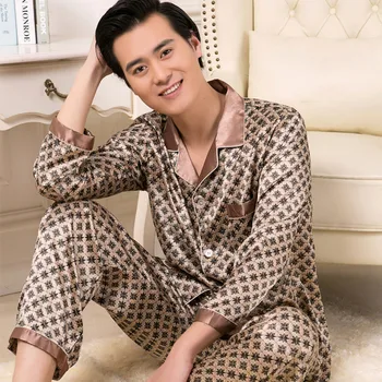 2023 Moških prosti čas nosijo pižamo za moške, ki bo ustrezala pižamo bo ustrezala dolgo sleeved hlače moški tanek led svileni pižami