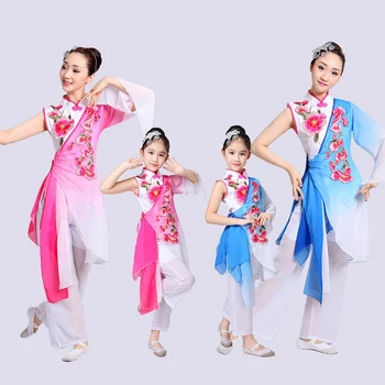 Otrok, Odraslih, Klasični Kitajski Folk Dance Kostumi za Ženske Fan, Ples, Oblačila za Fazo Dekleta Nacionalni Yangko Dežnik Plesno Obleko
