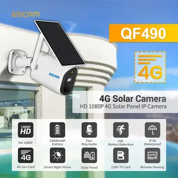 ESCAM QF490 1080P Cloud Storage 4G kartice Sim, Baterije Alarm PIR IP Kamera Z solarnimi Barvno Night Vision dvosmerni Audio