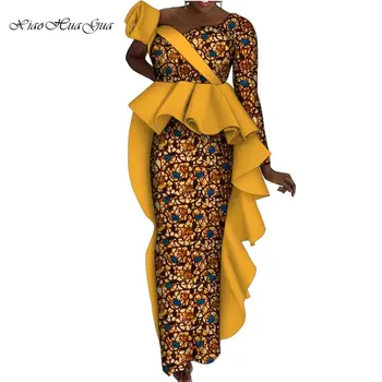 Ena Ramenski Ženske Afriške Obleko Dolgo Obleko Maxi Draped Ogrlicom Ankara Večerno Obleko Afriška Oblačila WY10139