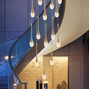 Kristalno Stopnice Dolgo Lestenci Hotel Villa Dnevna Soba Lobi Dekoracijo Velike Viseče Svetilke Sodobne Stopnišče LED Obesek Svetlobe