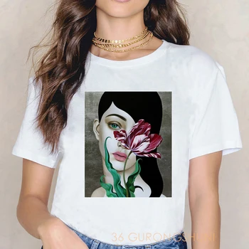 ženska graphic tee poletje vrhovi Umetnosti t-shirt kpop harajuku cvet tshirt kawaii ptica letnik majica s kratkimi rokavi ženske 2020 tumblr
