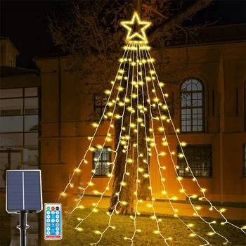Nadgradili Sončne Božično Drevo Star Niz Svetlobo na Prostem 317LED Božič Slap Pravljice Luči Za Vrt, Teraso Božič Dekor
