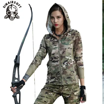 Ženske Prikrivanje Long Sleeve Hooded Vojaško Taktično Mestnih Camo za Tek na Prostem, Športnih Airsoft