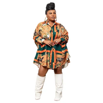 L-4XL Afriške Tiskanja Obleke Jeseni Afriške Ženske Dolgimi Rokavi, V-izrez Poliester Shirt Obleko Dashiki Afriške Obleke za Ženske