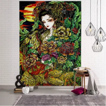 Psihedelični rastlin značaj umetnosti tapiserija doma hipi čarovnice dekoracijo sten odejo soba risanka ozadju krpo posteljo stanja