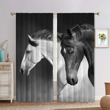 Bo Dvojno Konj Črne in Bele 3D Digitalni Tisk, Spalnica, Dnevna Soba Okna Zavese 2 Plošče