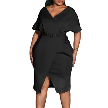 S Pasom Poletje Afriške Obleke Za Ženske 2023 Elegantno Midi Obleko Seksi Split Kratek Rokav Haljo Femme Vestidos Afriki Oblačila
