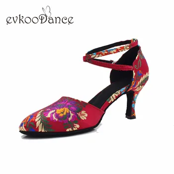 Evkoodance Ženske Čevlje cvet dvorano latin dance čevlji pete višina 7 cm zapatos de baile Strokovno Evkoo-626