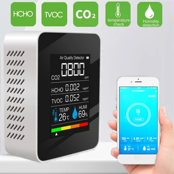 Detektor ogljikovega Dioksida CO2 Bluetooth Digitalni Merilnik Temperature in Vlažnosti Tipalo Tester Kakovost Zraka Monitor TVOC HCHO Analyzer