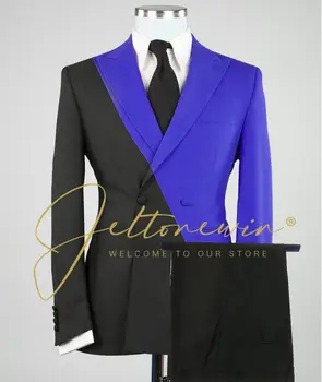 2022 Moda Dvojno Zapenjanje Slim Fit Črna, Kraljevsko Modra Moških Obleko Formalno 2 Kos Prilagojene Moških Obleko Za Ženina Poročna Jopičem