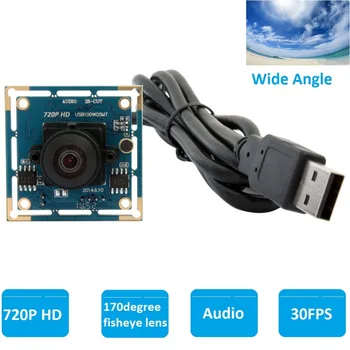 ELP1.0 milijona slikovnih pik CMOS OV9712 170degree širokokotni CCTV Micro Usb Fisheye Fotoaparat z Audio Mikrofon za Android, Linux, Windows