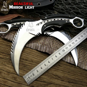 LCM66 Ogledalo svetlobe scorpion nevihte nož prostem kampiranje džungle preživetje boj karambit Fiksno rezilo lovski noži samoobrambe