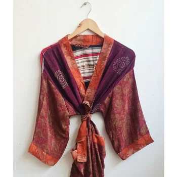 Etnične Bluze Multi Cvetlični Kimonos Svile Kopalne Obleke Ženske Obleke Noč Maxi Obleke