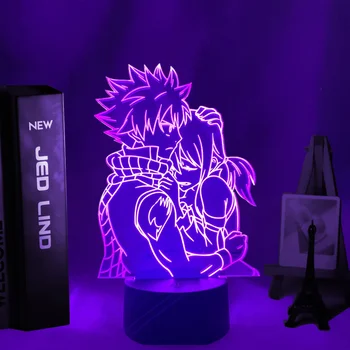 Anime Fairy Tail Natsu Dragneel in Erza Scarlet Objem Noč Svetlobe Led Touch Senzor Nočna Lučka za Otroka Soba Dekor Tabela 3d Lučka