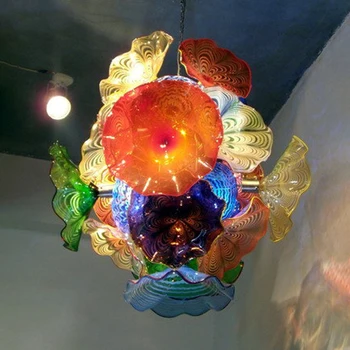Barvita Lotus Flower Obesek Luči Ročno Pihano Murano Stekleni Lestenci