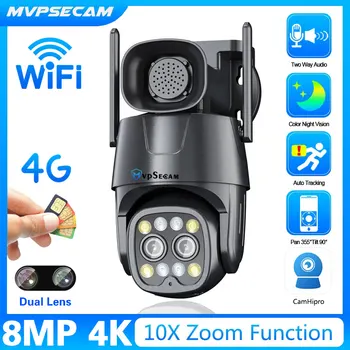 Mvpsecam 4G/WiFi 10-kratni Zoom PTZ Kamere Two-way Audio 8MP Varnostni Nadzor Povezava Sledenje Dual-Objektiv Domov Zunanji digitalni Fotoaparat