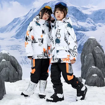 Otroci oblačila Sklop fantje dekle otroci snowboard smučarsko obleko Nepremočljiva zunanji športni suknjič hlače Risanka oblačila smučarski kombinezon Teen
