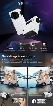 Nov Video Projektor Y6 8000 Lumen LCD 3D Full HD Inteligentni Dom Gledališče Video Brezžični USB Žarek Brezplačno dostavo!