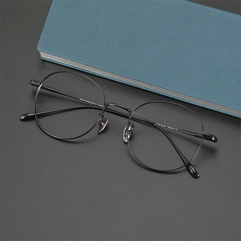 PT813 Ročno titana eyeglass Krog okvir Očal je kratkovidnost recept retro tanke noge, ravno svetlobo, in višina možnosti