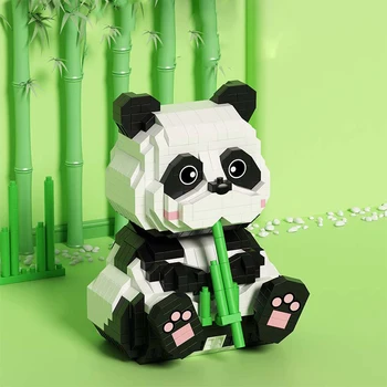 Srčkan Panda Mikro gradniki Živali DIY Sestavljanje 3D Model Bambusa Panda Mini Opeke Slika Igrače Za Darilo Otrok