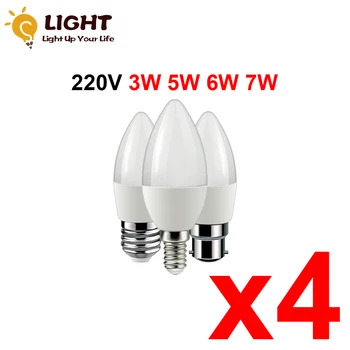 4Pcs Led Sveče Žarnice C37 3w 5w 6w 7w E14 E27 B22 AC220V Toplo Bele, Hladno Bele Svetlobe Za Dom Dekoracija Žarnice
