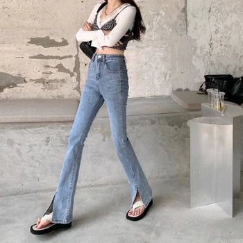 N5363 novo korejska različica visoka vitka tanke sežgati, široko noge zbiranjem hlače jeans