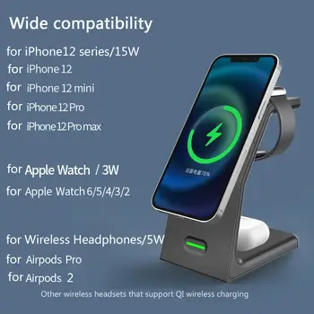 3 in1 Magnetni Brezžični Polnilnik Stojalo za Airpods/Apple Watch/iPhone 12 Serije Priročno Hitro polnilno Postajo Dodatki