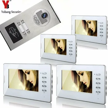 Yobang Varnost 4 Apartma Video Interkom Za Državo, Hiša+Rfid IR Kamera Z 4 Monitorji Video interkom sistem
