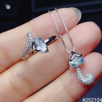 KJJEAXCMY fine nakit 925 sterling srebro vdelan naravnih Akvamarin ženske sveže lepe fox biser obesek, prstan bo ustrezala podporo det