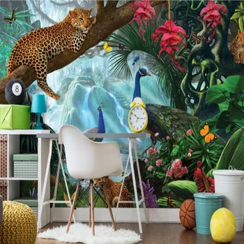 Beibehang Velika Umetnost 3D Gozdu Slap Ozadje veje Leopard Otroci Soba TV sliko za Ozadje Zidana de papel parede